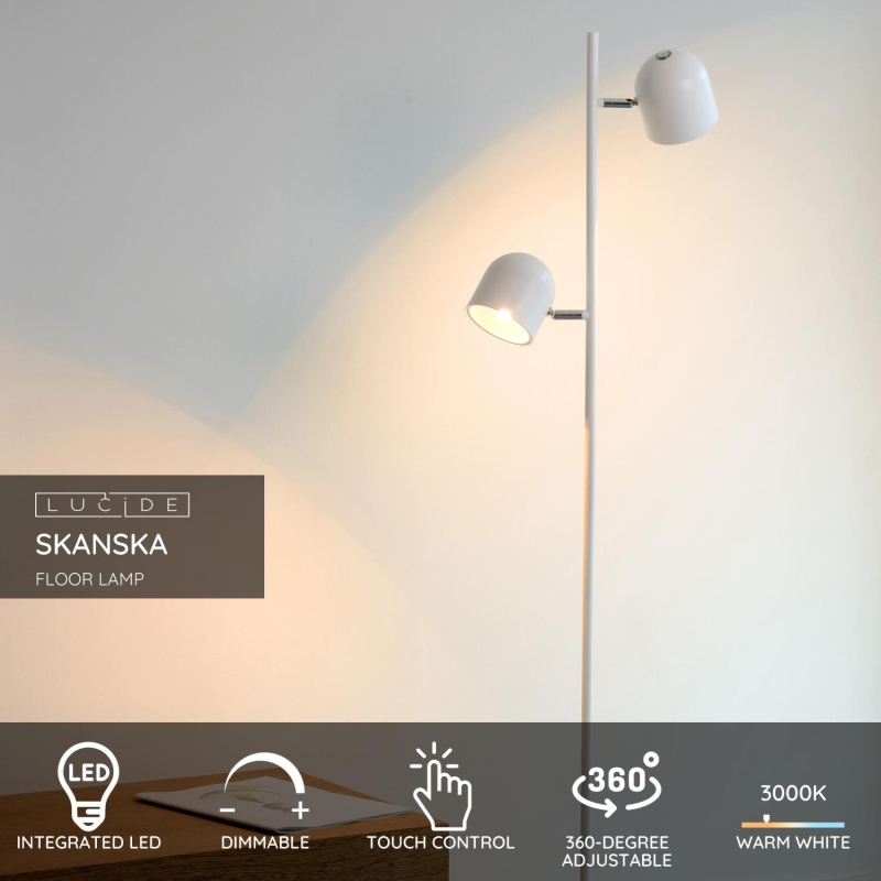 Lucide SKANSKA - Stojacia lampa - LED Dim. - 2x5W 3000K - Biela
